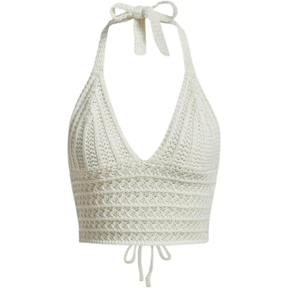 Tops - Women Lace Up Backless Crochet Crop Halter Top Boho Summer Streetwear